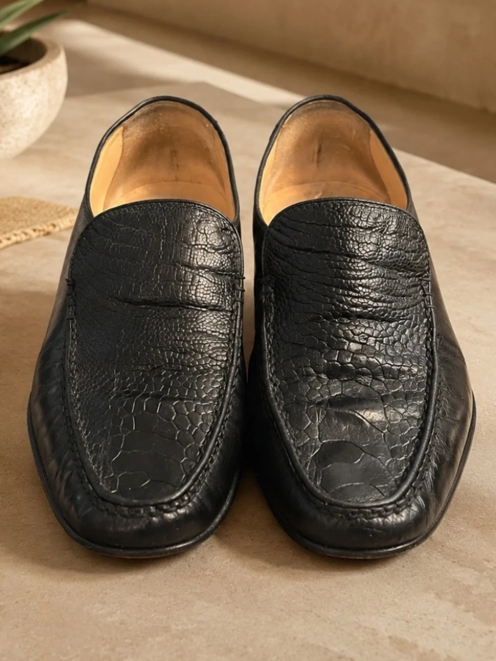 Bruno Magli Black Exotic Embossed Leather Loafers Men’s 6.5M Made in Italy